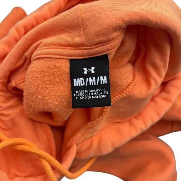 Under Armour Mens Medium Playback Essential Fleece Hoodie Orange Pullover Pocket - Picture 2 of 10